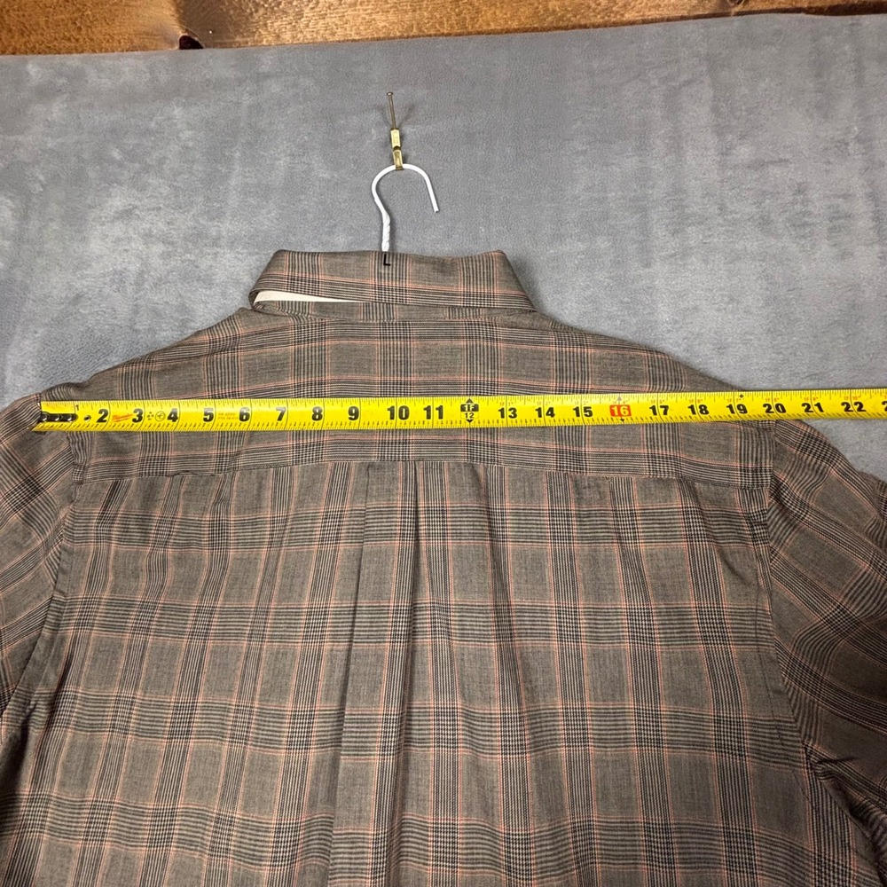 Van Heusen Mens Large Brown Plaid No Iron Long Sleeve Button Down Shirt - Picture 8 of 9